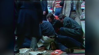 File footage A chaotic scene following the 1981 assassination attempt on President Ronald Reagan [upl. by Gurney]