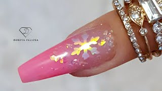 Acrylic pink ombre with glitter snowlake encapsulation sculpted coffin shape nail [upl. by Sane495]