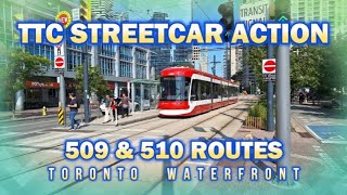 Toronto Transit TTC Streetcar Action on the Waterfront Featuring 509 Lakeshore amp 510 Spadina [upl. by Anelahs]