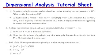 Dimensional Analysis Tutorial Sheet [upl. by Schaaff]