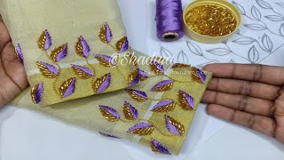 Hand embroidery sleeve design with silk thread leaf and beadsSleeve design latest [upl. by Graf448]