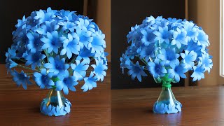 Plastic Bottle Flower Vase Craft  Paper Flowers  Home Decor Ideas [upl. by Pandora]