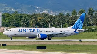 AVION DE UNITED LEVANTA TIERRA EN EL AEROPUERTO INTERNACIONAL DEL CIBAO  boeing airbus aviation [upl. by Renard974]