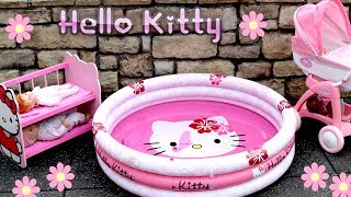 Hello Kitty Dolls Stroller Pram Bunk Bed Swimming Pool with Baby Born amp Baby Annabell Dolls [upl. by Anuahsar]