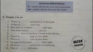 INDEFINITE ARTICLE EXERCISES  EXERCÍCIOS COM ARTIGO INDEFINITO EM INGLÊS [upl. by Gildea490]