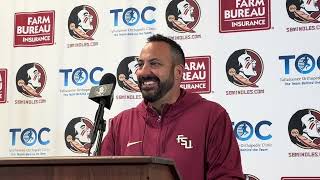 FSU Football  John Papuchis praises Dre Jacobs stepping up Mastros masterful punting onside kick [upl. by Sup625]