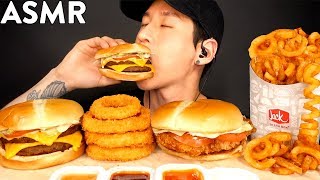 ASMR MOST POPULAR FOOD at JACK IN THE BOX Cheeseburger Onion Rings Spicy Chicken Sandwich Fries [upl. by Saraiya]