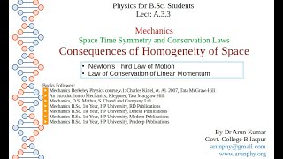 Lecture A33 Homogeneity of Space Newtons Third Law and Conservation of linear Momentum [upl. by Lionel849]