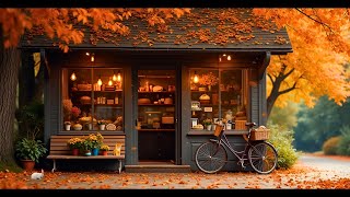 Cozy Autumn Coffee Shop Ambience  Calm Birds Chirping Falling Leaves  Peaceful Fall Vibes [upl. by Haldeman31]