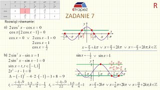 Równanie trygonometryczne kwadratowe fragment Kursu Trygonometria eTrapez  2 przykłady [upl. by Einwahr]