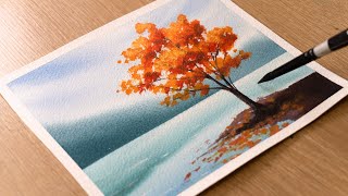 Watercolor Painting for Beginners  Autumn Lake Scenery  Step by Step Tutorial [upl. by Kling]