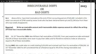 IRRECOVERABLE DEBTS 01 [upl. by Kermit]