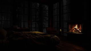 Cozy Bedroom Atmosphere with Gentle Night Rain and Fire Sound  24 hours  Rain Sound [upl. by Rafaelita]