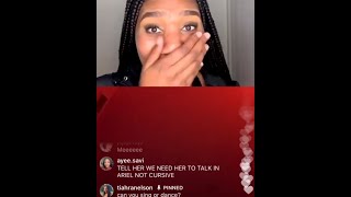 Tiahranelson Instagram Live  Girl sings M to the B in cursive [upl. by Edythe]