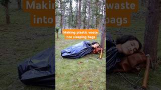 Making plastic waste into sleeping bags  sleeping bags jungle survival [upl. by Einnij]