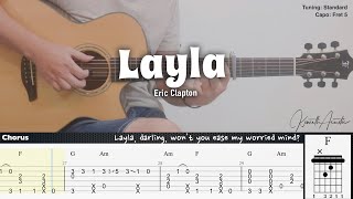 Layla  Eric Clapton  Fingerstyle Guitar  TAB  Chords  Lyrics [upl. by Ynatsyd]