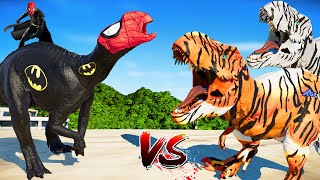 Jurassic World Evolution🌍Tiger TRex vs Batman SpiderMan Muttaburrasaurus Dinosaurs Fight [upl. by Akeit866]