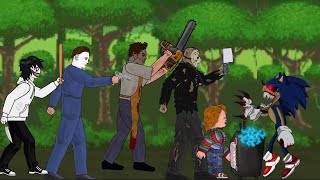 sonic EXE VS Jason Voorhees Jeff the killer Michael Myers Leatherface Chunky dc2 horror battle [upl. by Anawik]