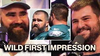 quotHe was fing nutsquot  Landon Dickersons hilarious first impression of Jason Kelce [upl. by Ahsitneuq]