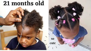 10 mins Hair Style on a Toddler Little black GirlsSimple and Cute KIDS Hairstyle on Short Hair [upl. by Arva]