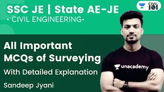 All Important MCQs of Surveying  SSC JE  State AEJE  Sandeep Jyani  Civil 101 [upl. by Aicekal]