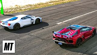 Lamborghini Aventador vs Ford GT Drag Race  Top Gear America  MotorTrend [upl. by Ecertal]