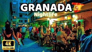 🇪🇦4K GRANADA  Nightlife City Centre Walking Tour  Andalucía Spain [upl. by Krahling]