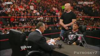 WWE 2010 Raw  Stone Cold Bret Hart y Vince en la firma del contrato para la lucha en WM 26 22 [upl. by Bonacci530]