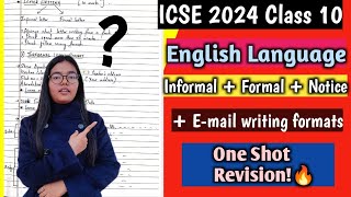 ICSE 2024 English Lang All Official Formats One Shot Revision  Format for Letter  Notice  Email🔥 [upl. by Patty]