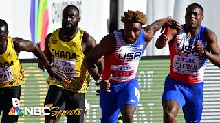 Noah Lyles and Christian Coleman lead Team USA into 4x100 relay finals at Worlds  NBC Sports [upl. by Ellenaj]