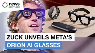 Mark Zuckerberg reveals Metas Orion AR glasses prototype [upl. by Yhtimit]