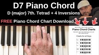 D7 Piano Chord  D major 7th  Inversions Tutorial  FREE Chord Chart [upl. by Nylareg]