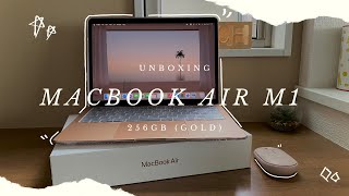 ✨ MacBook Air M1 Gold Unboxing  Accessories amp Setup  Gold [upl. by Shirline]