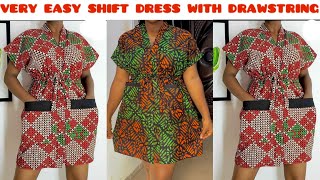 How to cut and sew a simple shift dress with drawstring waistline  Dolman sleeve shift dress [upl. by Eserahc]