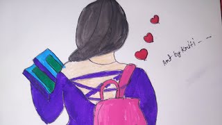 college girl back drawing art viralvideo ❤️easydrawing video [upl. by Cunningham550]