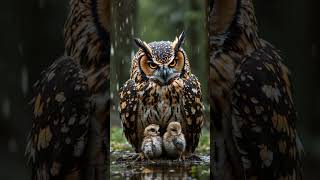 Mother Barn Owl Shelters Her Chicks from the Rain birds mother owls [upl. by Ateekan]