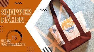 15 min Einkaufstasche nähen für Anfänger ✂ OHNE Schnittmuster ✂ Stofftasche nähen ✂ DIY Tasche [upl. by Sullivan]