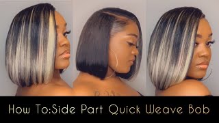 HOW TO SIDE PART QUICK WEAVE BOB HIGHLY REQUESTED  STEP BY STEP HAIR TUTORIAL [upl. by Thill415]