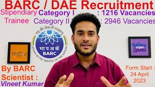 BARC 2023 Stipendiary Trainee Category 1 and 2  By BARC Scientist Vineet Kumar  DAE  Diploma ITI [upl. by Jovita]