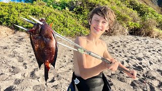 Spearing His First Fish  Spearfishing Catch and Cook in Hawaii [upl. by Amorita]