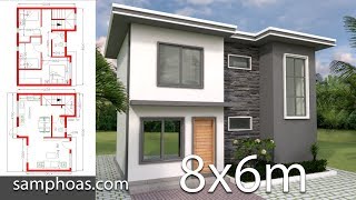 Plan 3D Home Design 8x6m with 3 Bedrooms [upl. by Huxley]