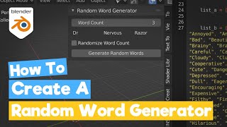 Blender Python Tutorial  How to make a Random Word Generator learn python for beginners [upl. by Arbma849]