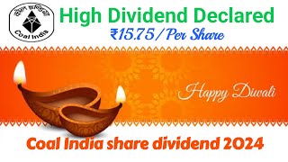 Rs 1575 Per Share Dividend  Coal India dividend 2024  Coal India share latest news  COAL INDIA [upl. by Ellimahs296]