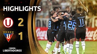 UNIVERSITARIO vs LDU  HIGHLIGHTS  CONMEBOL LIBERTADORES 2024 [upl. by Alyhs]