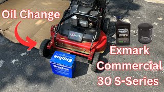 How to do an Oil Change on an Exmark Commercial 30 SSeries Lawn Mower Kawasaki FJ180V [upl. by Nylidam272]