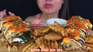 Bites Only FRIED CRUNCHY GIANT SUSHI JALAPEÑO POPPERS ASMR SEAFOOD AsmrJudie [upl. by Lindsey451]