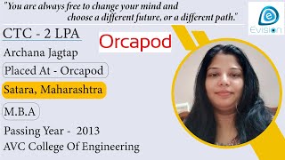 Congrats Archana Jagtap  Selected in Orcapod  2 LPA  MBA PoY 2013  Satara Maharashtra [upl. by Eanod]