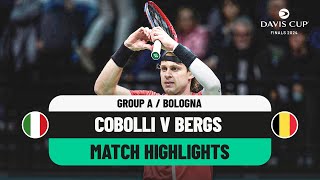 Flavio Cobolli v Zizou Bergs Highlights  Italy v Belgium Davis Cup 2024 Finals Group Stage [upl. by Aymahs]