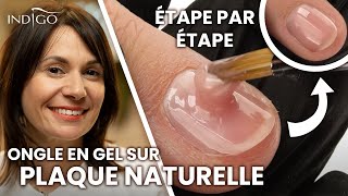 Durcissement de la plaque dongle naturelle avec du gel étape par étape  Indigo Nails Français [upl. by Godding]