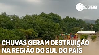 Chuvas geram destruição em cidades da região Sul [upl. by Oly]